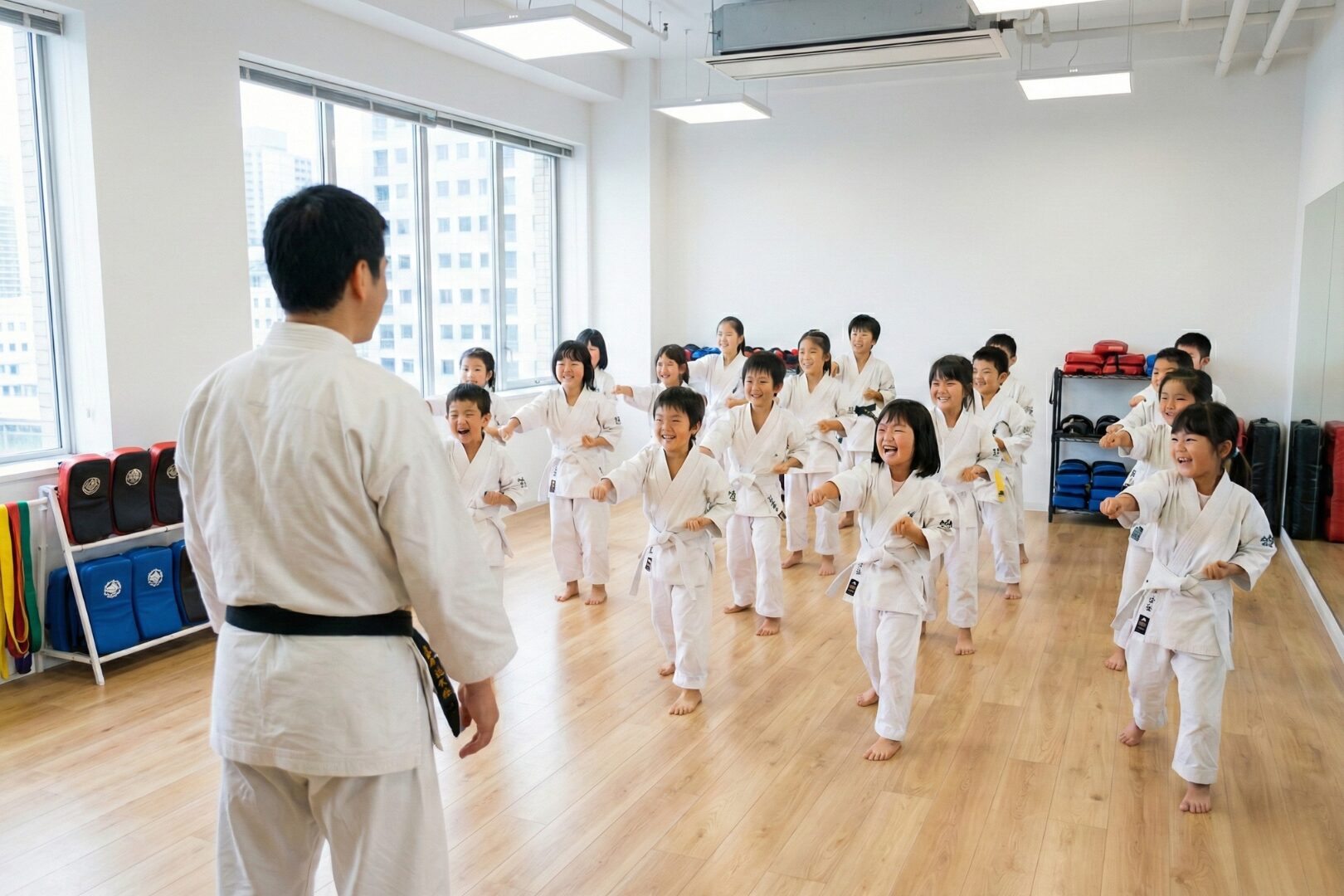 岡本空手運動教室で楽しく空手を学ぶ小学生達